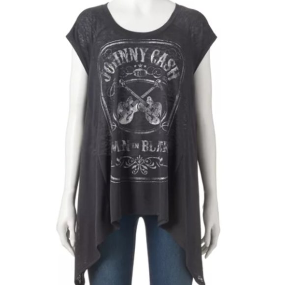 Rock & Republic Tops - Johnny Cash Man in Black Handkerchief Hem Tee